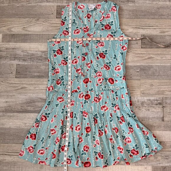 April Cornell Blue Red Floral Sleeveless Drop Waist Dress D19 - Picture 5 of 6